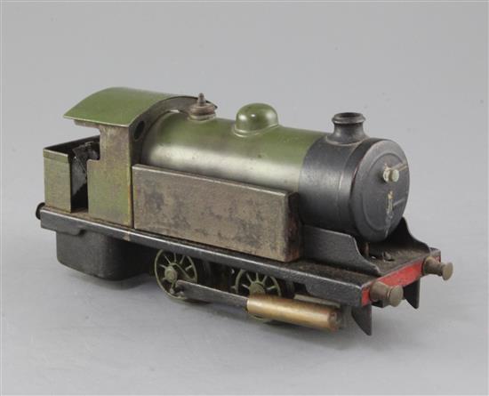 A Bowman live steam O gauge 0-4-0 tank locomotive, green livery, overall 22cms, with track